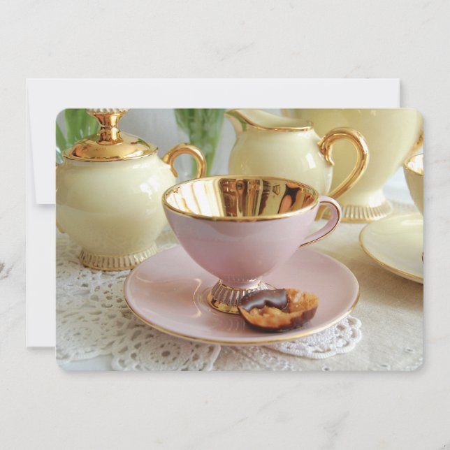 Pink and Gold Teacup Tea Party Invitation (Front)