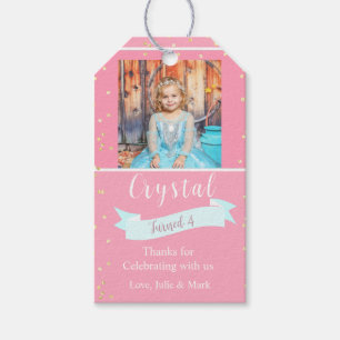 Pink and Gold Third Birthday Photo   Gift Tags