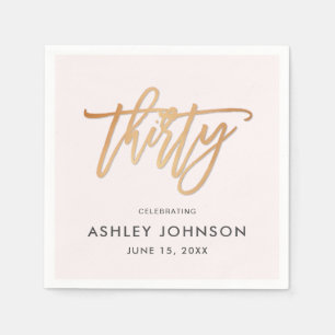 Pink and Gold Thirty Script Typography Birthday Napkin