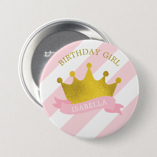 Pink and Gold Tiara  "Birthday Girl" 7.5 Cm Round Badge