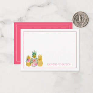 Pink and Gold Tropical Floral Pineapples Card