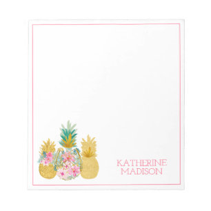 Pink and Gold Tropical Floral Pineapples Notepad