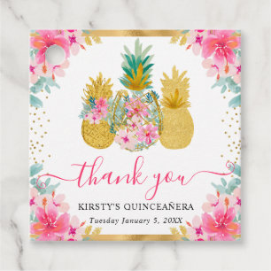 Pink and Gold Tropical Pineapples Quinceanera Favour Tags