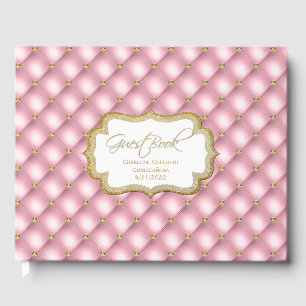 Pink and Gold Tufted Quinceañera Guest Book
