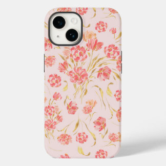 Pink and gold tulip floral watercolor Case-Mate iPhone 14 case