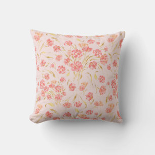 Pink and gold tulip floral watercolor throw pillow