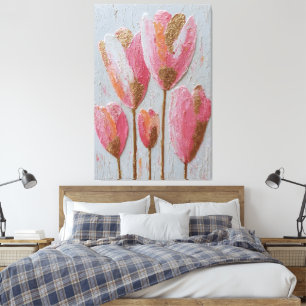 Pink and Gold Tulip Texture Abstract Wall Art