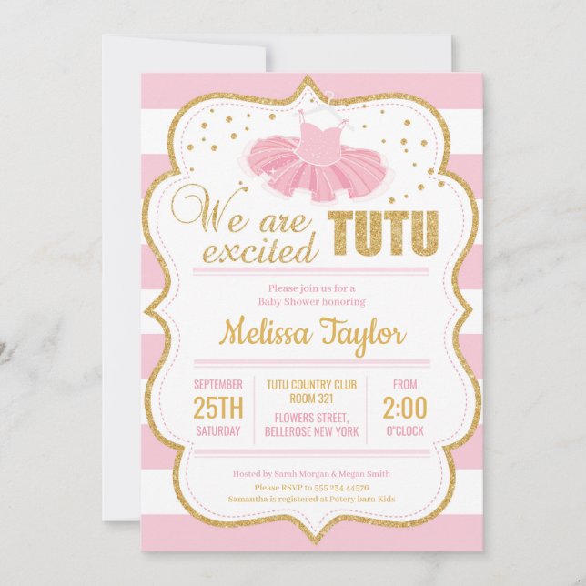 Pink and Gold Tutu Baby Shower Invitation for Girl (Front)