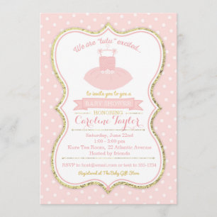 Pink and Gold Tutu Ballet Baby Shower Invitation