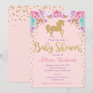 Pink and gold Unicorn baby shower invitation