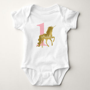 Pink and Gold Unicorn Birthday Baby Bodysuit
