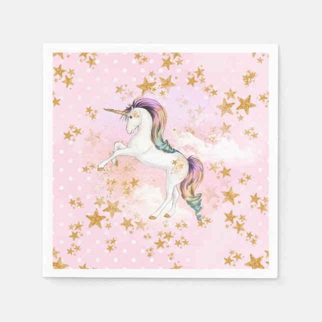 Pink and Gold Unicorn Birthday Party Napkins (Front)