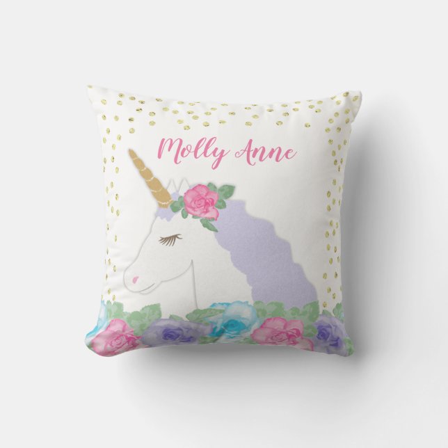 Pink and Gold Unicorn Cushion (Front)