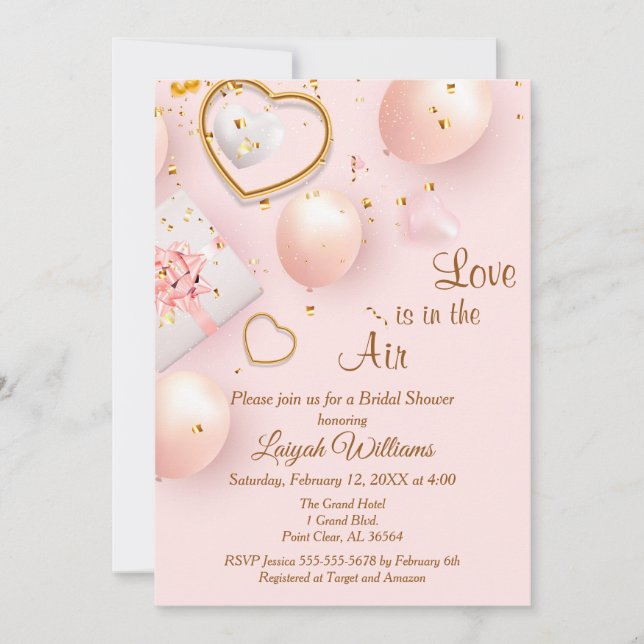 Pink and Gold Valentine Bidal Shower Invitation (Front)