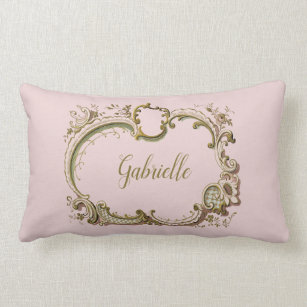 Pink and Gold Vintage Baroque Rococo Name Pillow