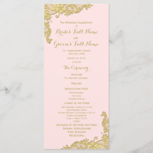 Pink and Gold Vintage Floral Lace Wedding Program Programme