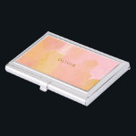 Pink and Gold Watercolor Abstract Painting Business Card Holder<br><div class="desc">A pretty combination of pink,  yellow,  gold and orange watercolor brush strokes and organic,  abstract shapes,  personalised with name or words of your choice.</div>