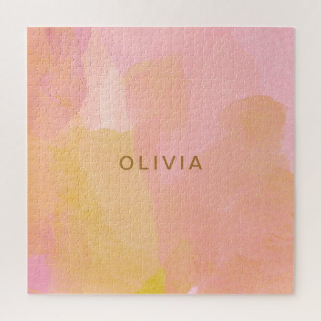 Pink and Gold Watercolor Abstract Painting Jigsaw Puzzle (Vertical)