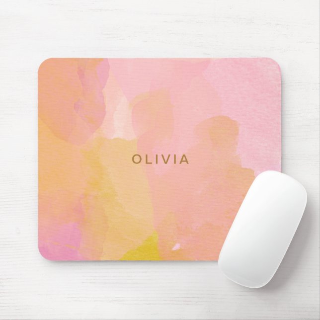 Pink and Gold Watercolor Abstract Painting Mouse Mat (With Mouse)