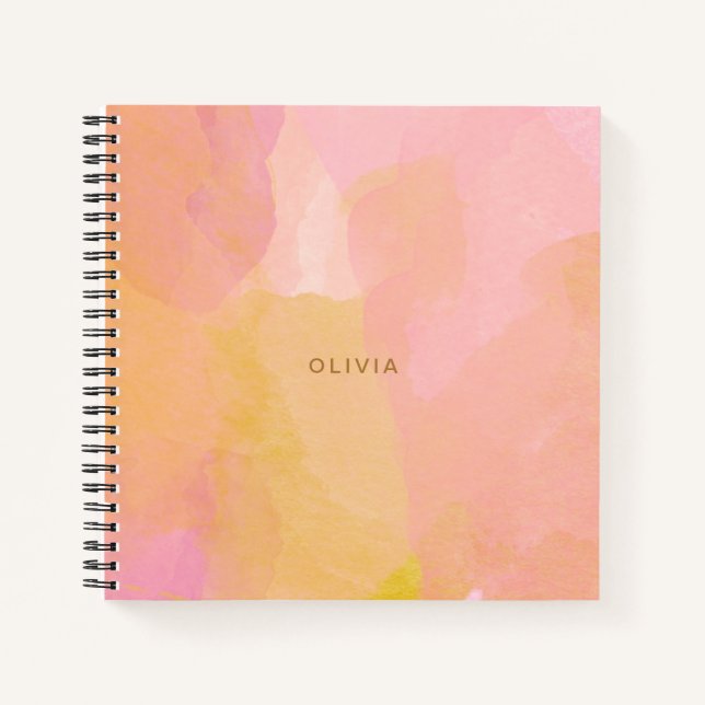 Pink and Gold Watercolor Abstract Painting Notebook (Front)