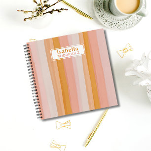 Pink and Gold Watercolor Abstract Striped Custom Notebook