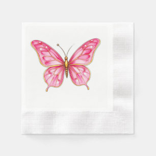 Pink and Gold Watercolor Butterfly Napkin