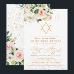 Pink And Gold Watercolor Floral Bat Mitzvah Invitation<br><div class="desc">Invite family and friends with this customisable pink and gold watercolor floral Bat Mitzvah invitation. Design features watercolor pink floral arrangements with gold dots and a star of David. This floral invitation is perfect for a girly girl's bat mitzvah. Matching items are available.</div>