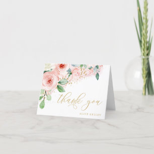 Pink and Gold Watercolor Floral Personalised Thank You Card
