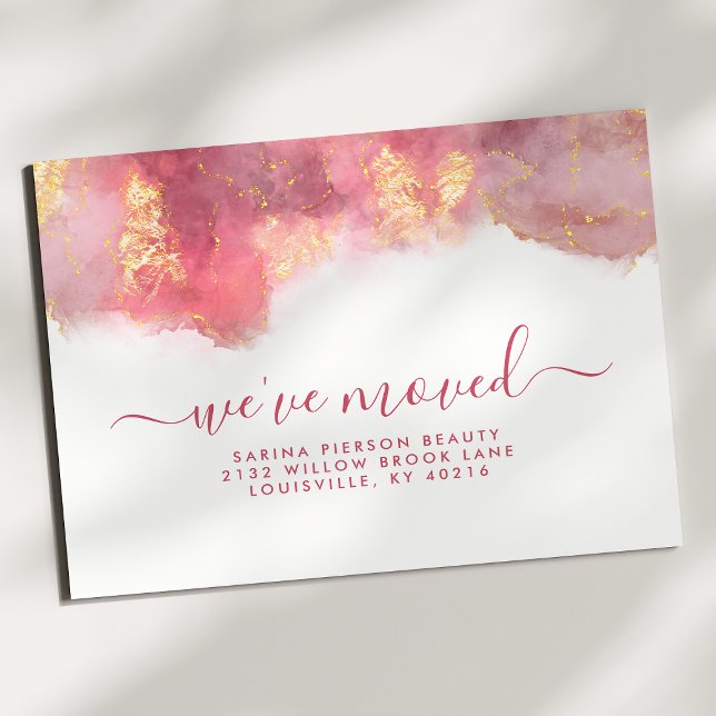 Pink And Gold Watercolor Ink Moving Announcement (Creator Uploaded)