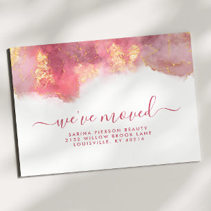 Pink And Gold Watercolor Ink Moving Announcement Postcard
