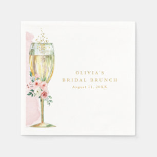 Pink and Gold Watercolor Roses in Champagne Glass  Napkin