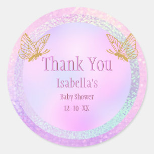 Pink and Gold Whimsical Baby Shower Thank You Clas Classic Round Sticker