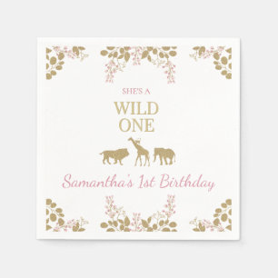 Pink and Gold Wild One 1st Girl Birthday Party Napkin