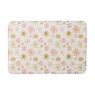 Pink and Gold Winter Snowflakes Bath Mat