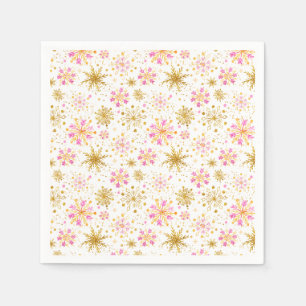 Pink and Gold Winter Snowflakes Napkin