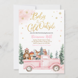 Pink and Gold Winter Woodland Baby Shower Invitation