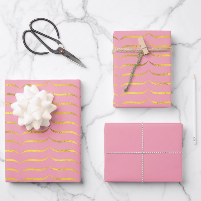 Pink and Gold  Wrapping Paper Sheet (Front)