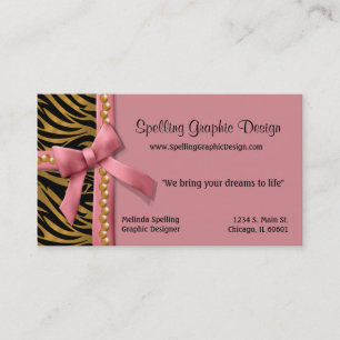 Pink And Gold Zebra Striped Business Card