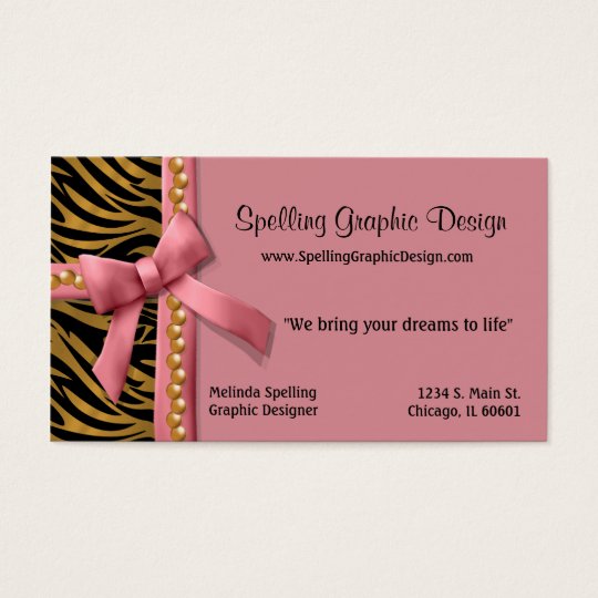 Pink And Gold Zebra Striped Business Card