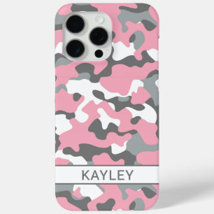 Pink and Gray Camouflage Personalized iPhone 15 Pro Max Case