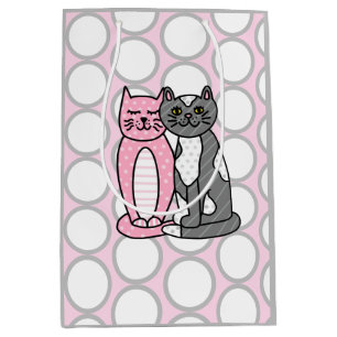Pink and Gray Cuddly Cute Kitty Cats   Medium Gift Bag