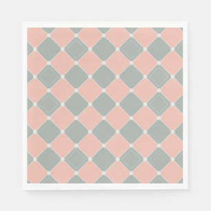 Pink and Gray Diamond Check Pattern Napkin