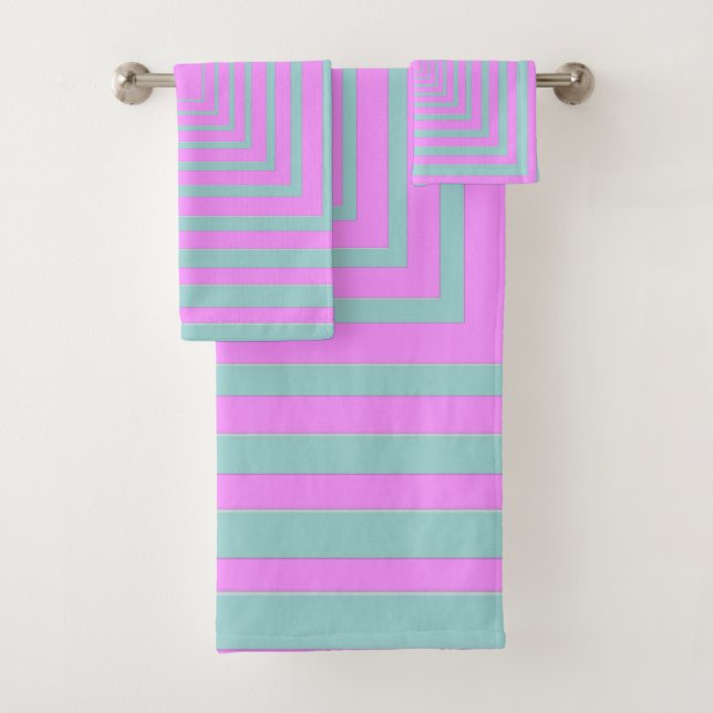 Pink and Gray in Squares Bath Towel Set (Insitu)