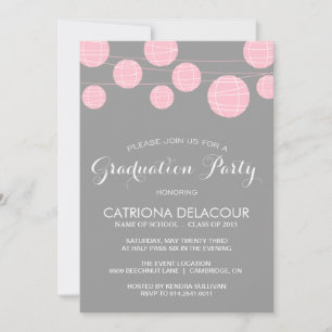 PINK AND GRAY LANTERNS GRADUATION PARTY INVITATION