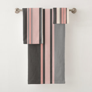 Pink and Gray Mid-century Modern Stripes  Bath Towel Set