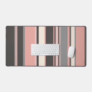 Pink and Gray Mid-century Modern Stripes  Desk Mat