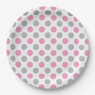 Pink and gray polka dots pattern paper plate