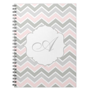 Pink and Gray Zigzag Chevron Monogram Notebook