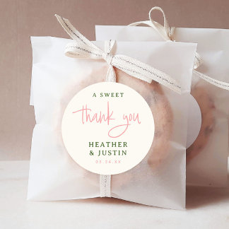 Pink and Green A Sweet Thank You Wedding Favour Classic Round Sticker