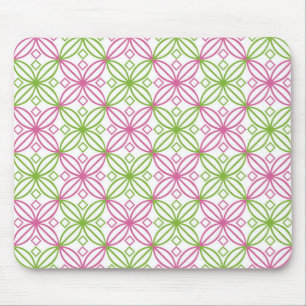 Pink and green abstract circles pattern mouse mat